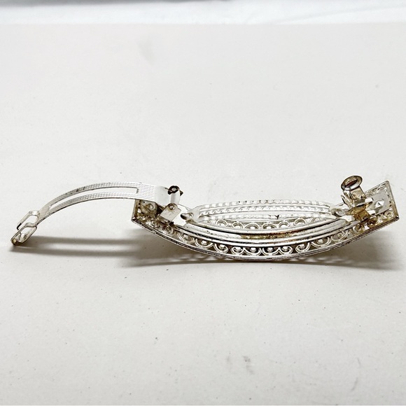 Silver And Crystal Curved Bridal Barrette, Hair Clip - Picture 4 of 5